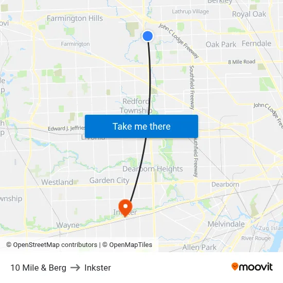 10 Mile & Berg to Inkster map