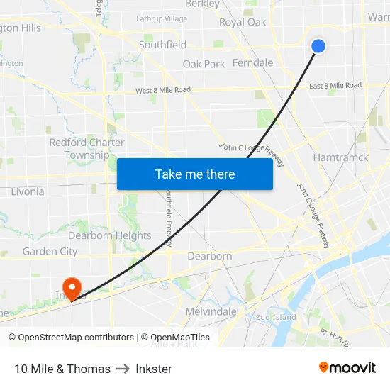 10 Mile & Thomas to Inkster map
