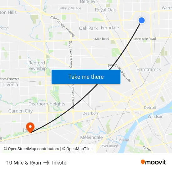 10 Mile & Ryan to Inkster map