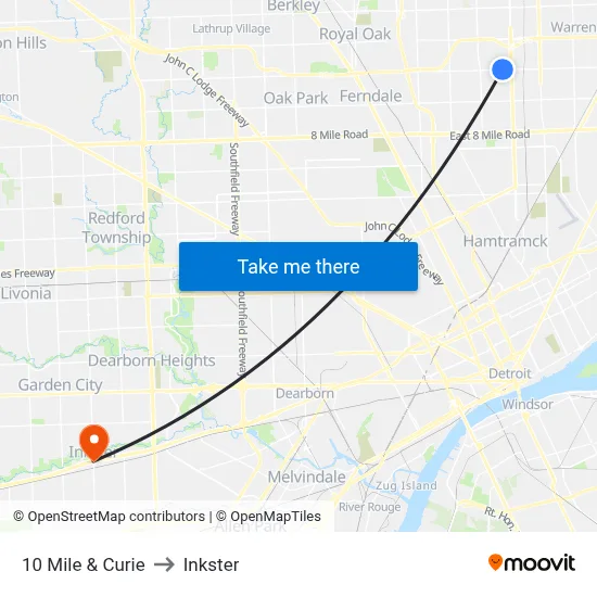 10 Mile & Curie to Inkster map