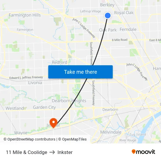 11 Mile & Coolidge to Inkster map