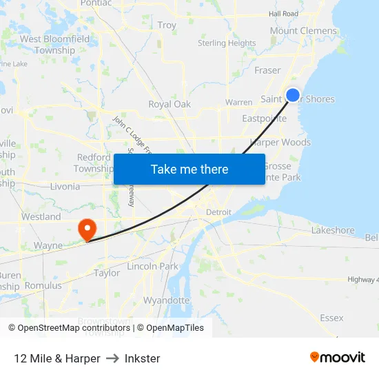 12 Mile & Harper to Inkster map