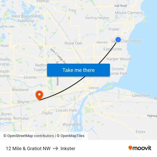 12 Mile & Gratiot NW to Inkster map