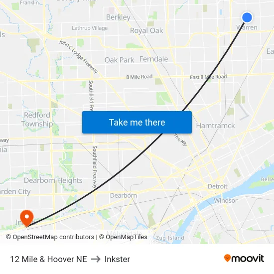 12 Mile & Hoover NE to Inkster map