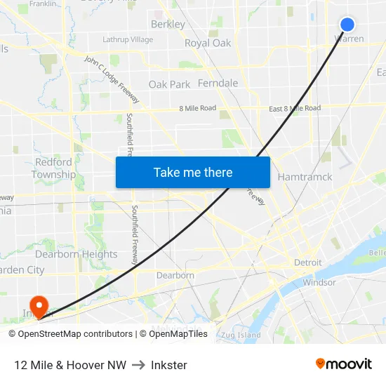 12 Mile & Hoover NW to Inkster map