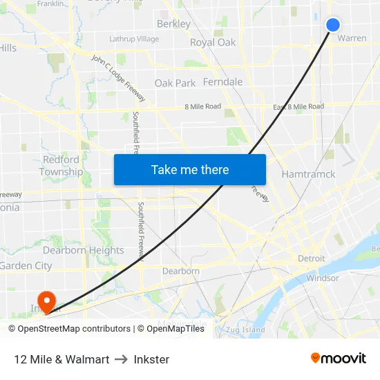 12 Mile & Walmart to Inkster map