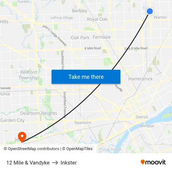 12 Mile & Van Dyke to Inkster map