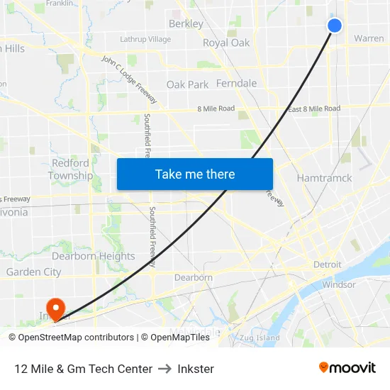 12 Mile & Gm Tech Center to Inkster map
