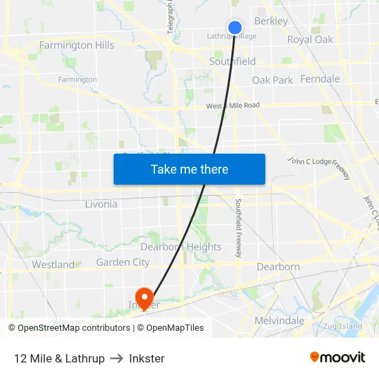 12 Mile & Lathrup to Inkster map