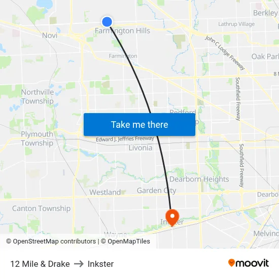 12 Mile & Drake to Inkster map