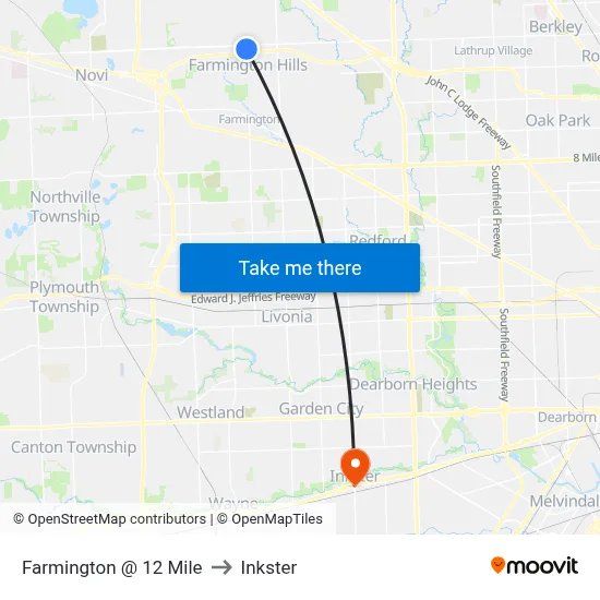 Farmington @ 12 Mile to Inkster map