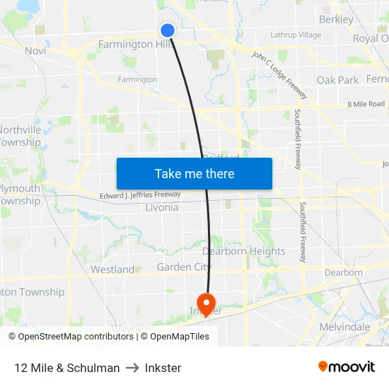 12 Mile & Schulman to Inkster map