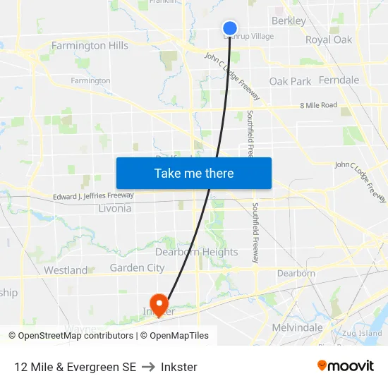 12 Mile & Evergreen SE to Inkster map
