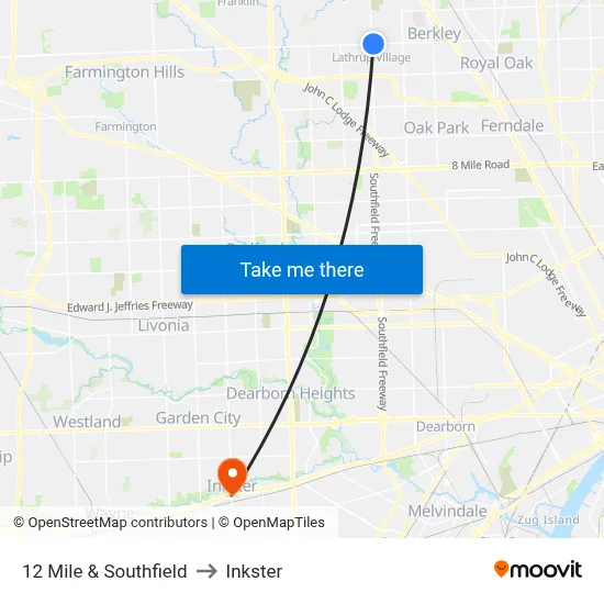 12 Mile & Southfield to Inkster map