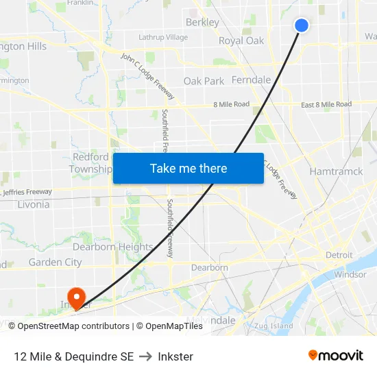 12 Mile & Dequindre SE to Inkster map