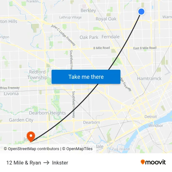 12 Mile & Ryan to Inkster map