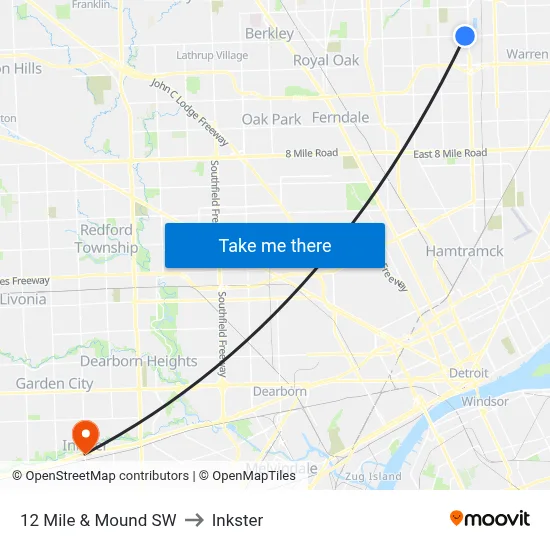 12 Mile & Mound SW to Inkster map