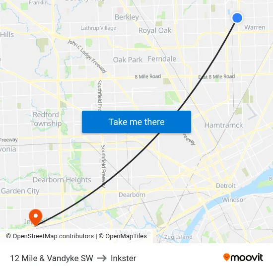 12 Mile & Van Dyke SW to Inkster map