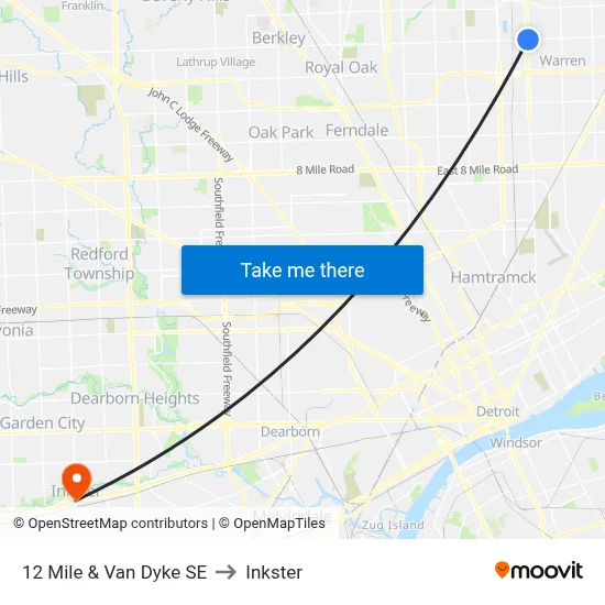 12 Mile & Van Dyke SE to Inkster map