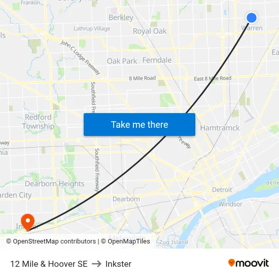 12 Mile & Hoover SE to Inkster map
