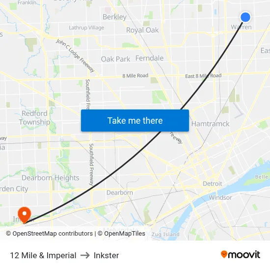 12 Mile & Imperial to Inkster map