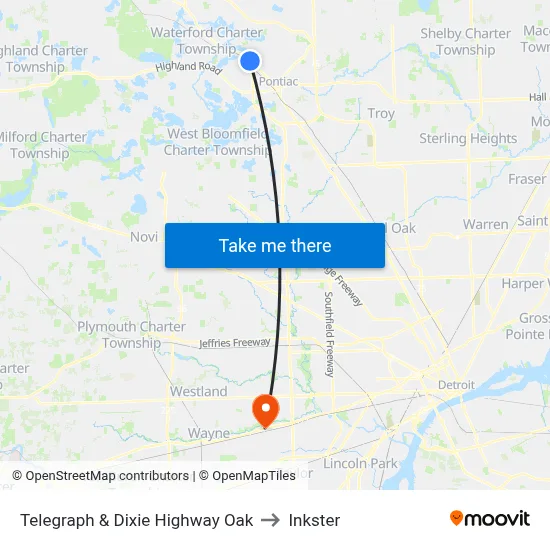 Telegraph & Dixie Highway Oak to Inkster map