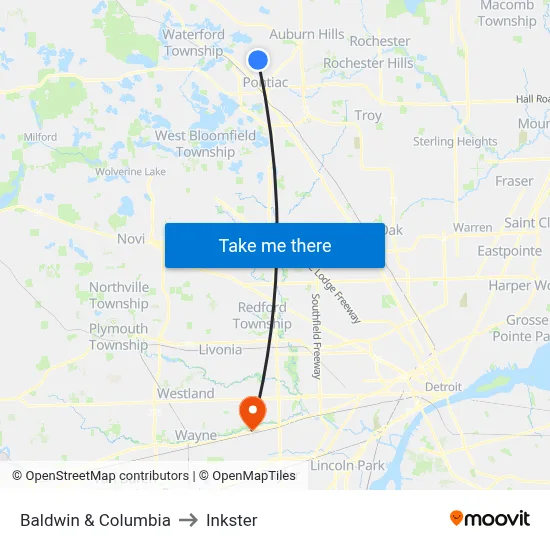 Baldwin & Columbia to Inkster map