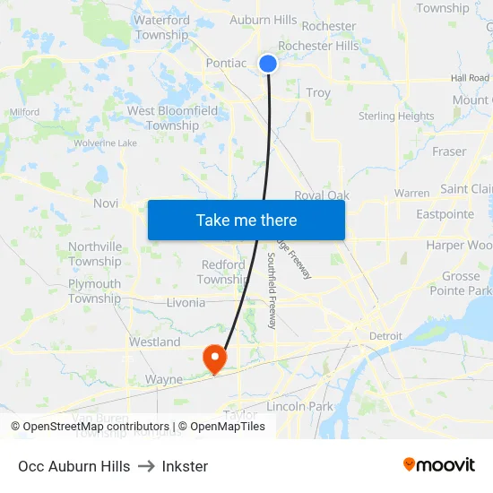 Occ Auburn Hills to Inkster map