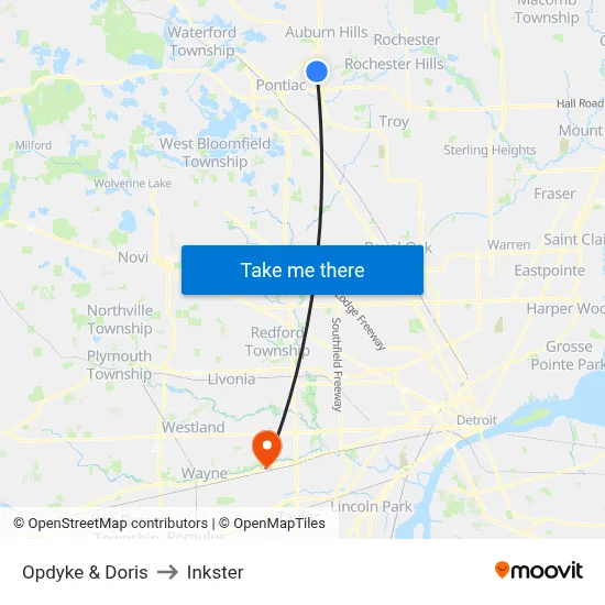 Opdyke & Doris to Inkster map