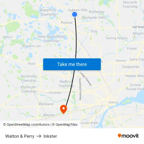 Walton & Perry to Inkster map