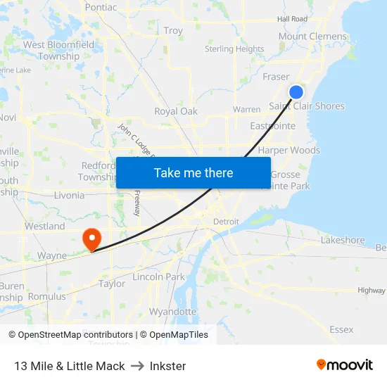 13 Mile & Little Mack to Inkster map