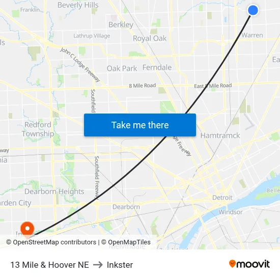 13 Mile & Hoover NE to Inkster map