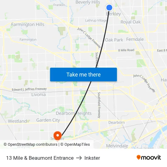 13 Mile & Corewell Beaumont Entrance to Inkster map