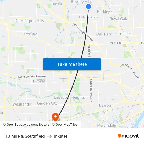 13 Mile & Southfield to Inkster map