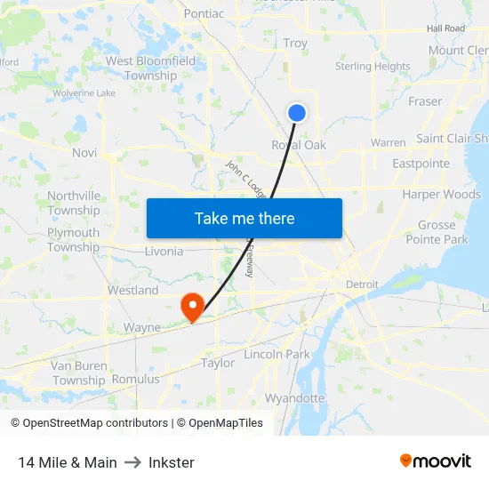 14 Mile & Main to Inkster map