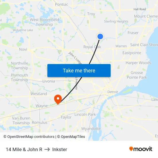 14 Mile & John R to Inkster map