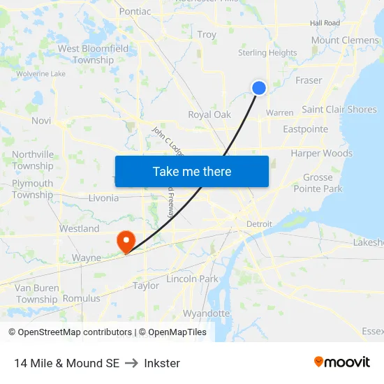 14 Mile & Mound SE to Inkster map