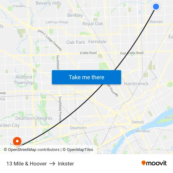 13 Mile & Hoover to Inkster map