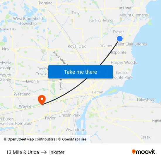 13 Mile & Utica to Inkster map