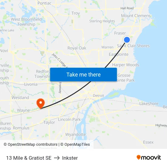 13 Mile & Gratiot SE to Inkster map