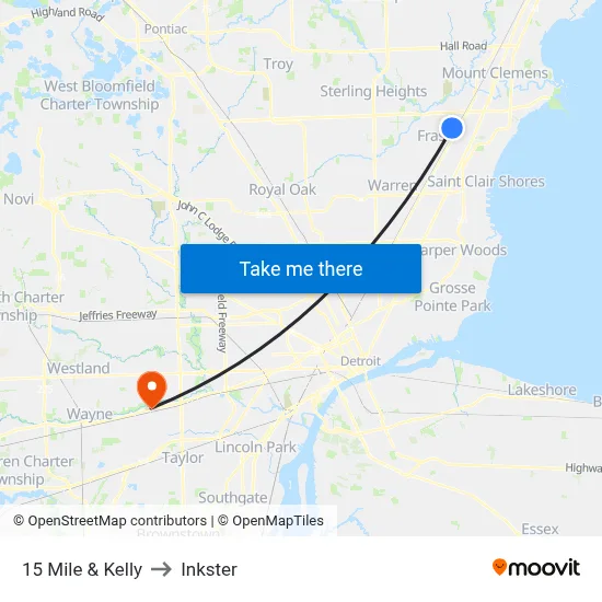 15 Mile & Kelly to Inkster map