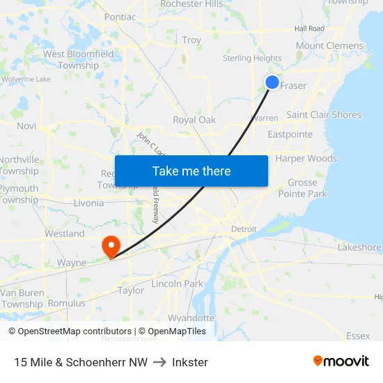 15 Mile & Schoenherr NW to Inkster map