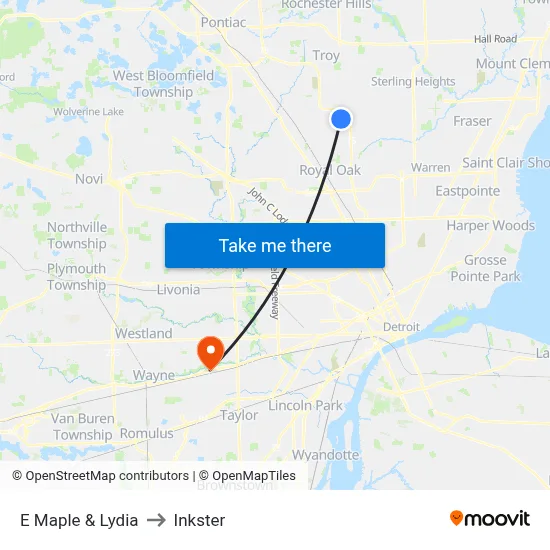 E Maple & Lydia to Inkster map