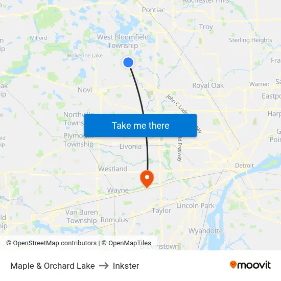 Maple & Orchard Lake to Inkster map