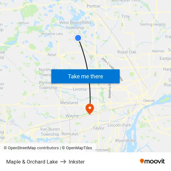 Maple & Orchard Lake to Inkster map