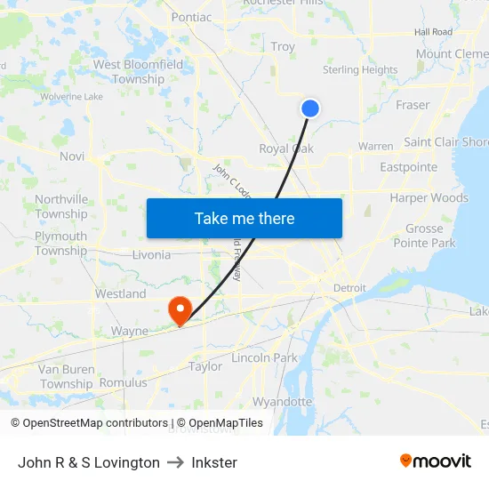 John R & S Lovington to Inkster map