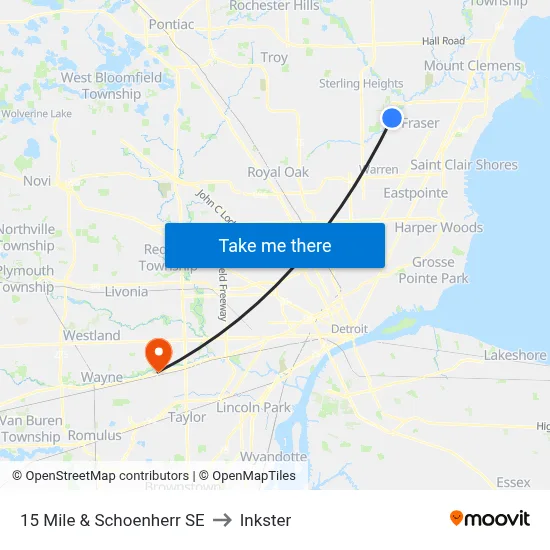 15 Mile & Schoenherr SE to Inkster map