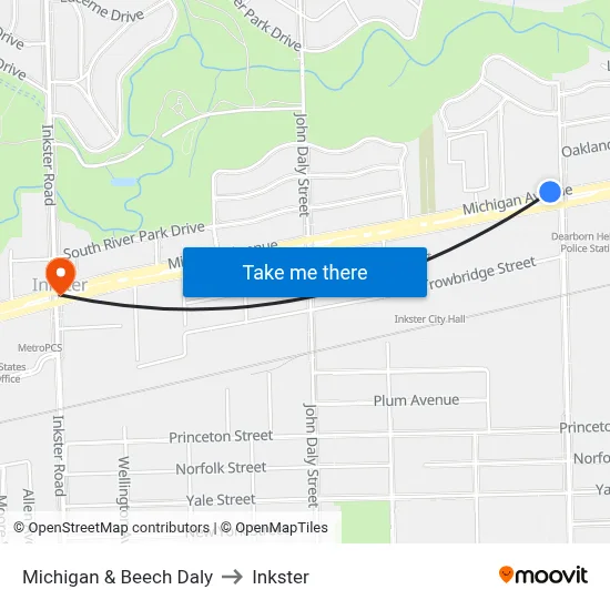 Michigan & Beech Daly to Inkster map