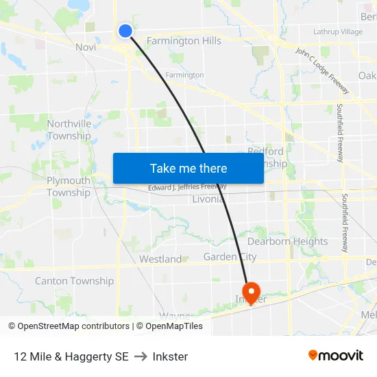 12 Mile & Haggerty SE to Inkster map