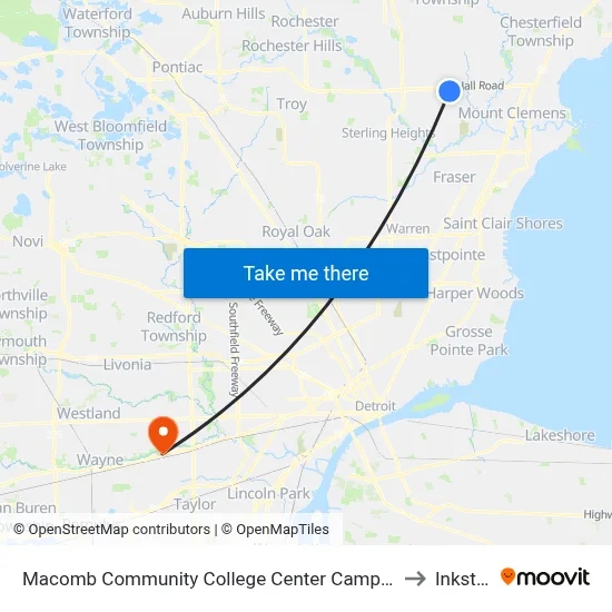 Macomb Community College Center Campus to Inkster map